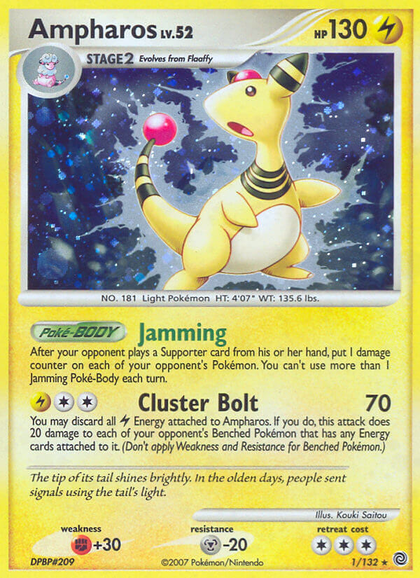 Ampharos | Secret Wonders | Diamond & Pearl | 1/132 | New Mint | Rare Holo