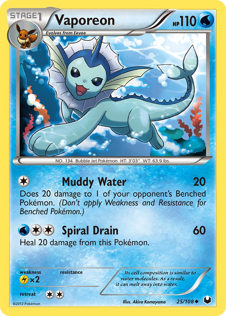 Vaporeon | Dark Explorers | Black & White | 25/108 | New Mint | Uncommon