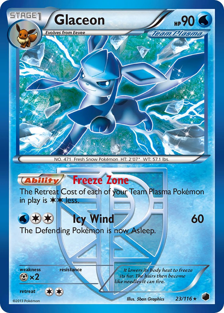 Glaceon | Plasma Freeze | Black & White | 23/116 | New Mint | Rare
