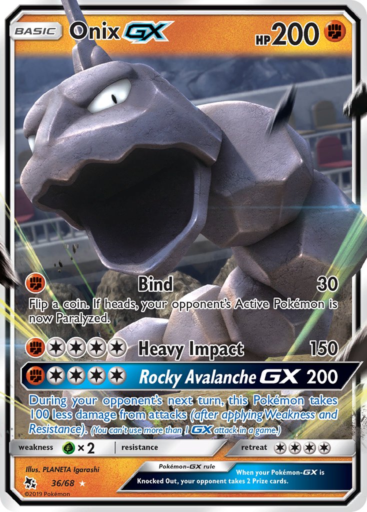 Onix GX | Hidden Fates | Sun & Moon | 36/68 | New Mint | Rare Holo GX