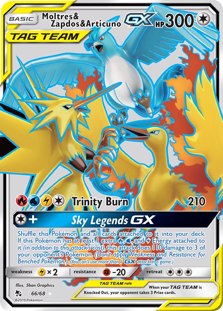Moltres & Zapdos & Articuno GX | Hidden Fates | Sun & Moon | 66/68 | New Mint | Ultra Rare