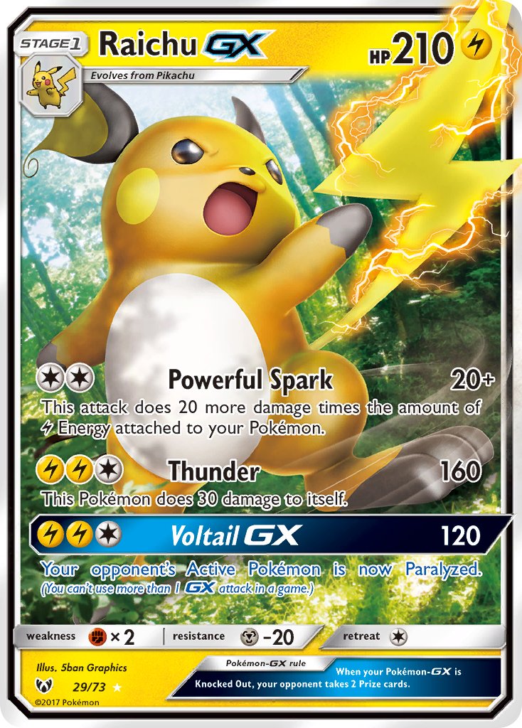 Raichu GX | Shining Legends | Sun & Moon | 29/73 | New Mint | Rare Holo GX