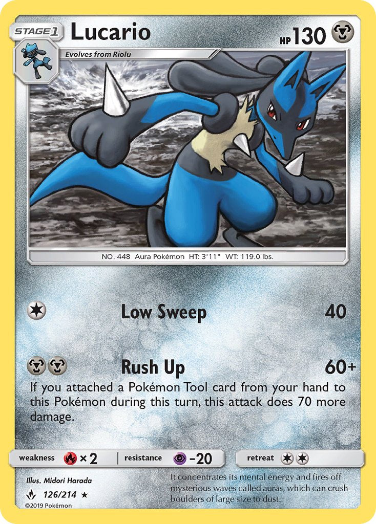 Lucario | Unbroken Bonds | Sun & Moon | 126/214 | New Mint | Rare Holo