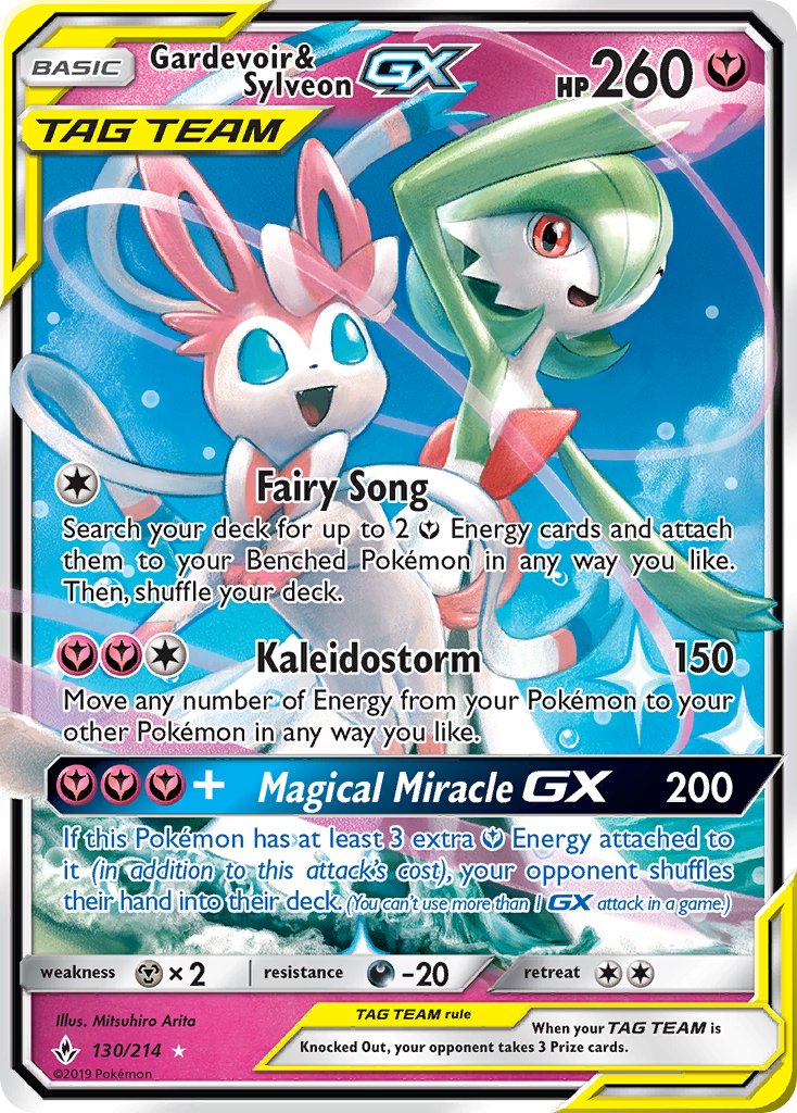 Gardevoir & Sylveon GX | Unbroken Bonds | Sun & Moon | 130/214 | New Mint | Rare Holo GX