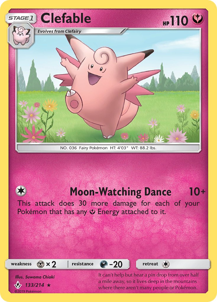 Clefable | Unbroken Bonds | Sun & Moon | 133/214 | New Mint | Rare