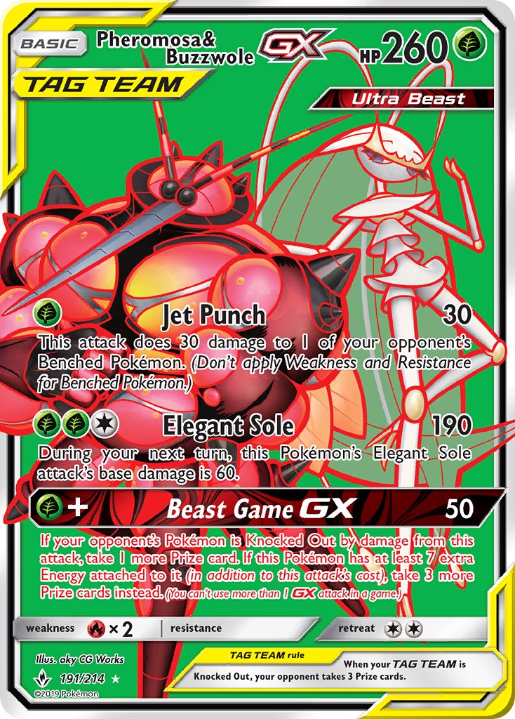 Pheromosa & Buzzwole GX | Unbroken Bonds | Sun & Moon | 191/214 | New Mint | Ultra Rare