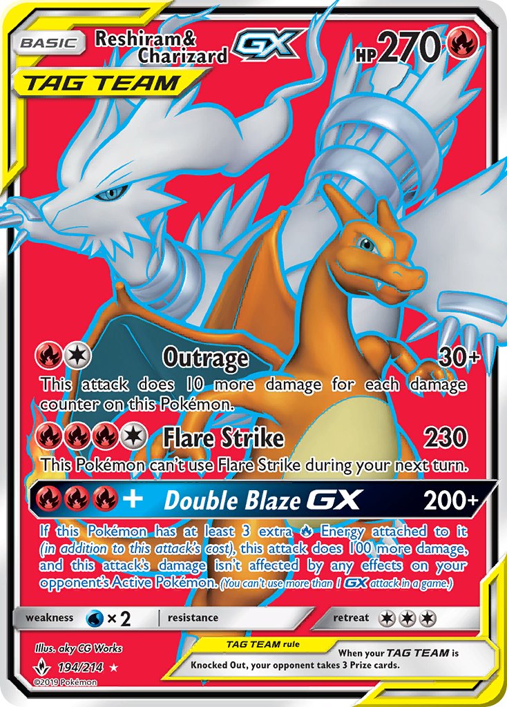 Reshiram & Charizard GX | Unbroken Bonds | Sun & Moon | 194/214 | New Mint | Ultra Rare