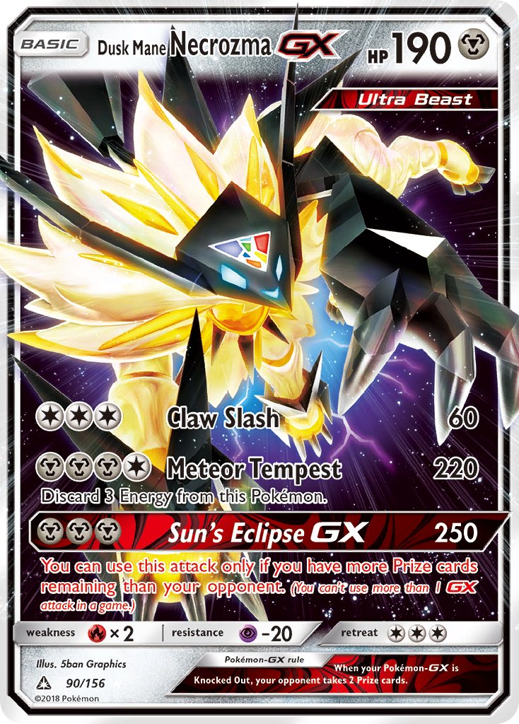 Dusk Mane Necrozma GX | Ultra Prism | Sun & Moon | 90/156 | New Mint | Rare Holo GX