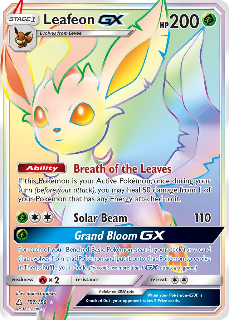 Leafeon GX | Ultra Prism | Sun & Moon | 157/156 | New Mint | Rainbow Rare