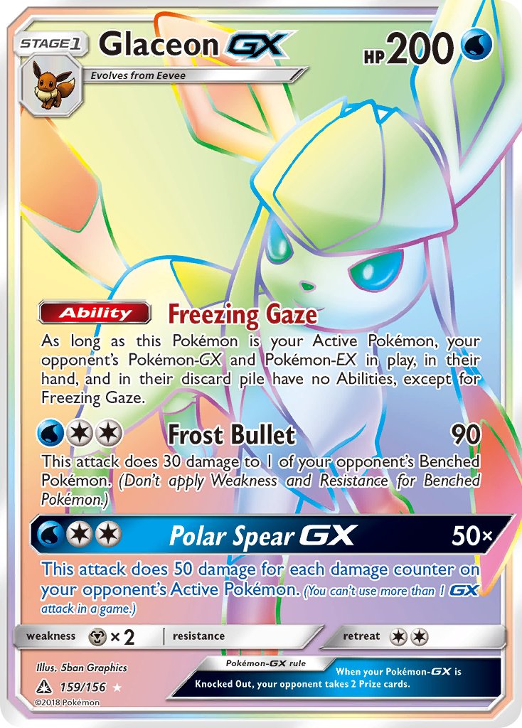 Glaceon GX | Ultra Prism | Sun & Moon | 159/156 | New Mint | Rainbow Rare