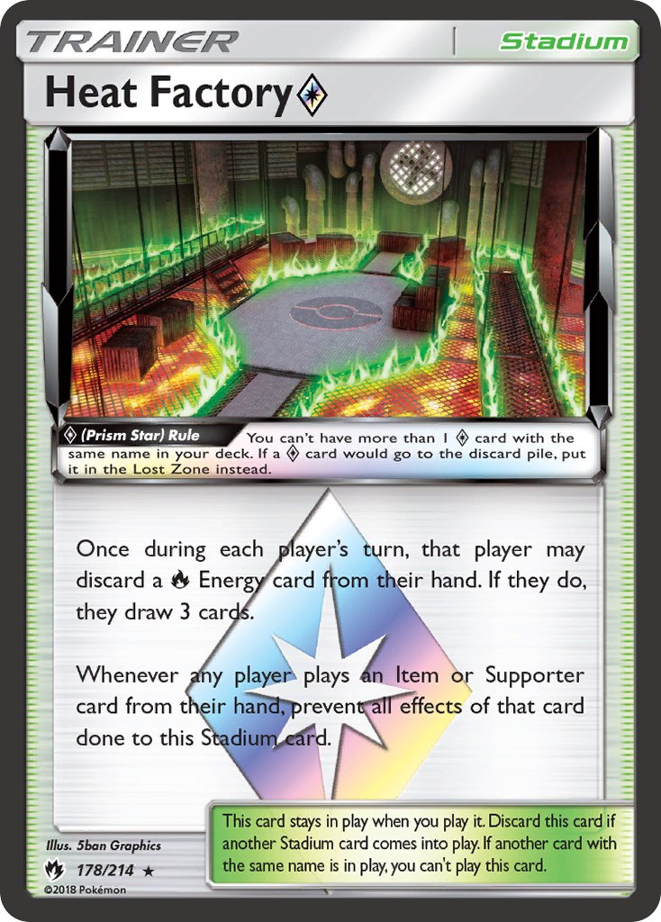 Heat Factory Prism Star | Lost Thunder | Sun & Moon | 178/214 | New Mint | Rare Prism Star