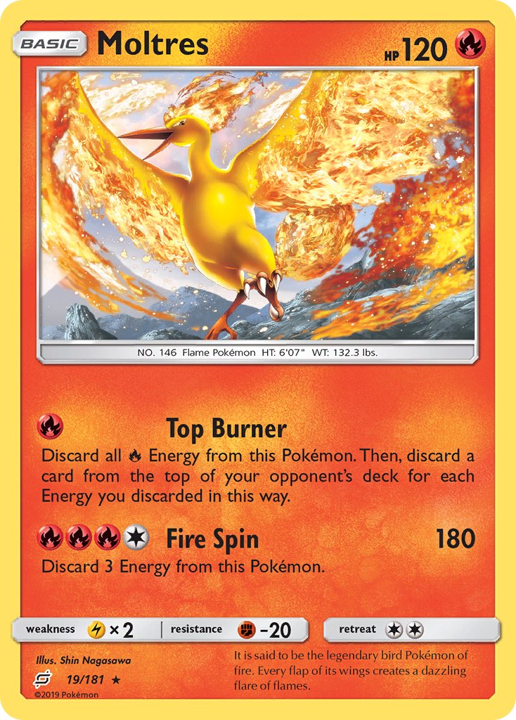 Moltres | Team Up | Sun & Moon | 19/181 | New Mint | Rare Holo