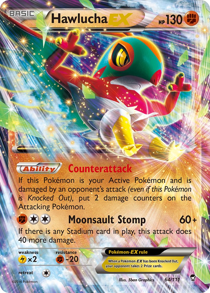 Hawlucha EX | FFI | XY | 64/111 | Rare Holo EX | New Mint