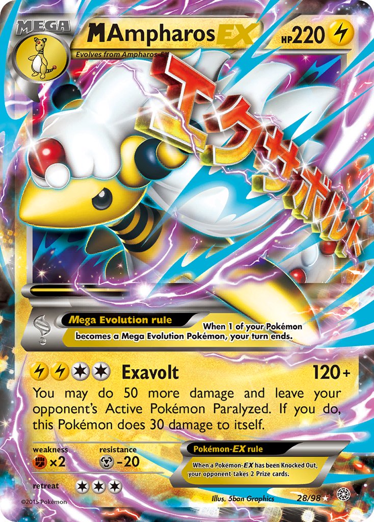 M | Ampharos | EX | XY | XY7-028 | Rare | Holo | EX | New | Mint