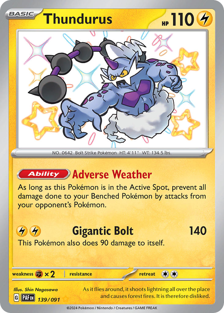 Thundurus | Paldean Fates | Scarlet & Violet | 139/91 | New Mint | Shiny Rare