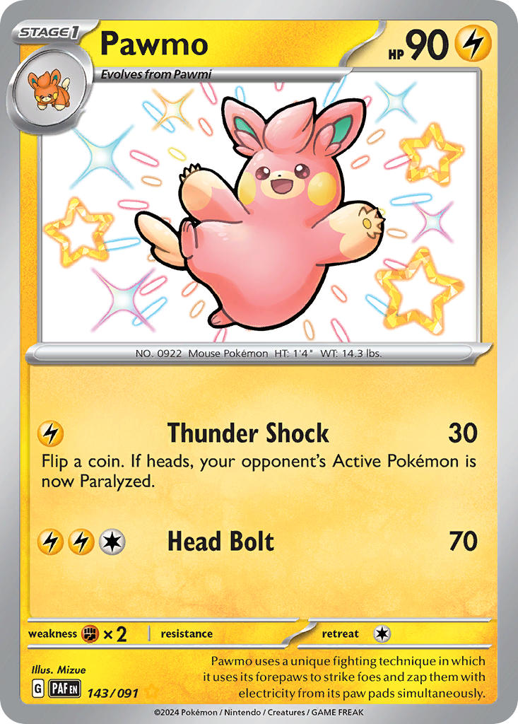 Pawmo | Paldean Fates | Scarlet & Violet | 143/91 | New Mint | Shiny Rare