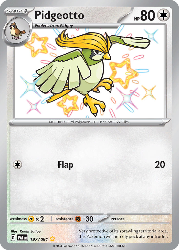 Pidgeotto | Paldean Fates | Scarlet & Violet | 197/91 | New Mint | Shiny Rare