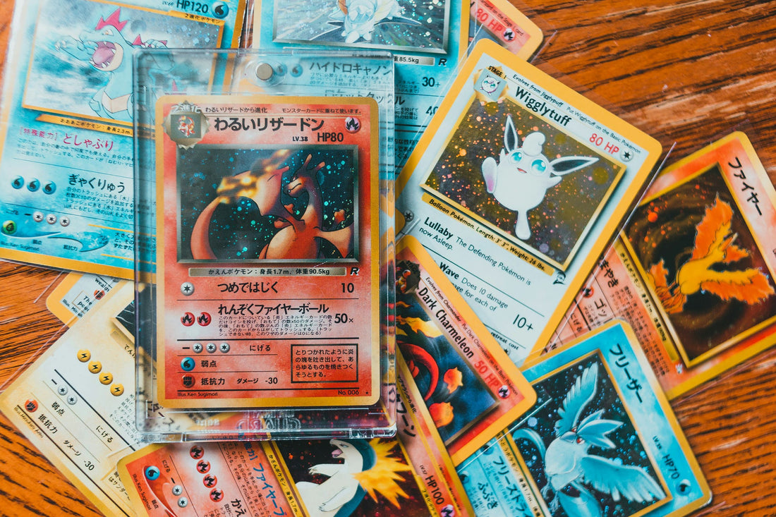 A table that shows a Charizard Baset set japanese pokemon card. 