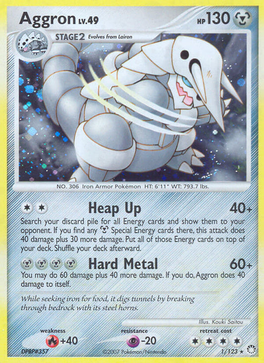 Aggron | Mysterious Treasures | Diamond & Pearl | 1/123 | New Mint | Rare Holo