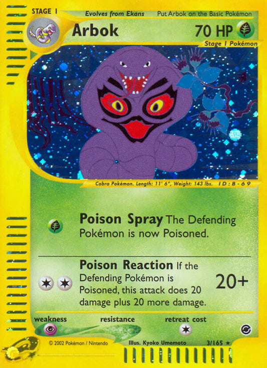 Arbok | Expedition | E-Card | 3/165 | New Mint | Rare Holo