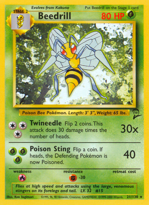 Beedrill | Base Set 2 | Classic | 21/130 | New Mint | Rare