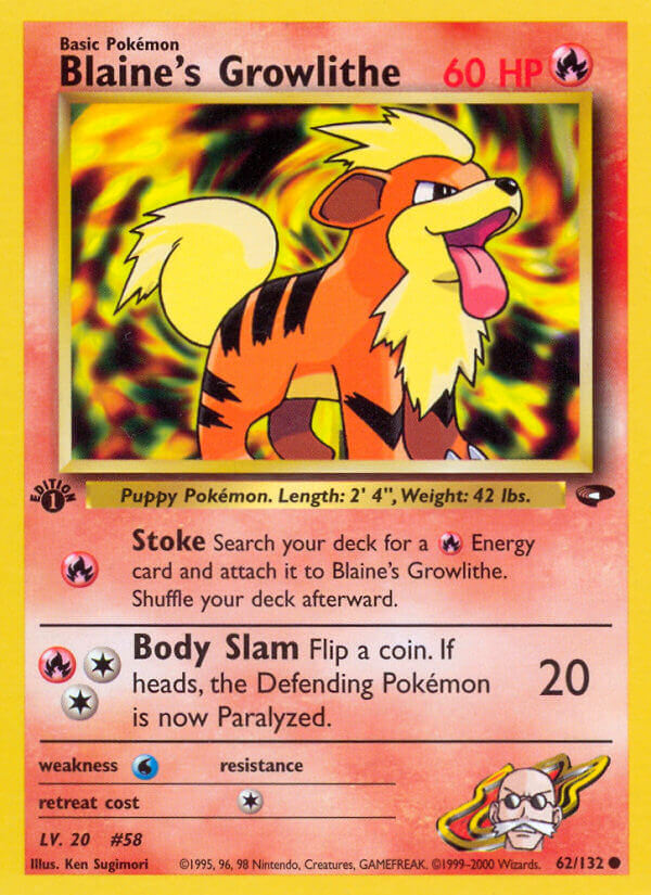 Blaine’s Growlithe | Gym Challenge | Gym | 62/132 | New Mint | Common