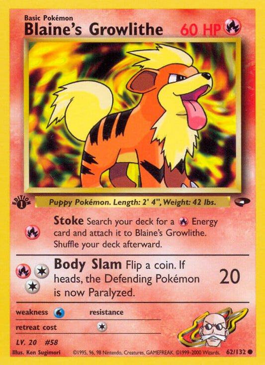 Blaine’s Growlithe | Gym Challenge | Gym | 62/132 | New Mint | Common