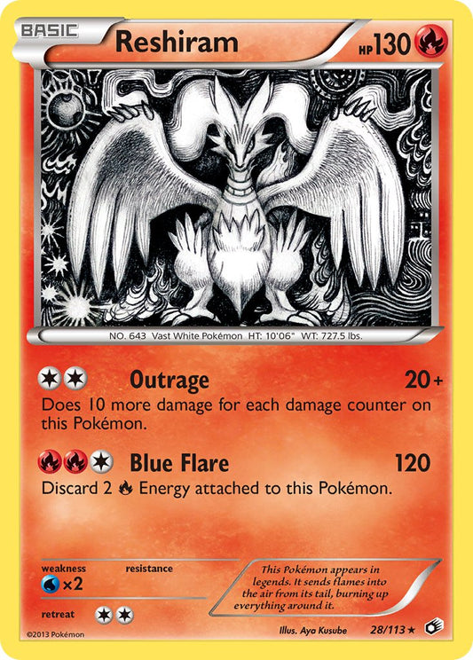 Reshiram | Legendary Treasures | Black & White | 28/113 | New Mint | Rare Holo