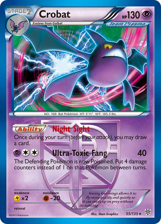 Crobat | Plasma Storm | Black & White | 55/135 | New Mint | Rare Holo