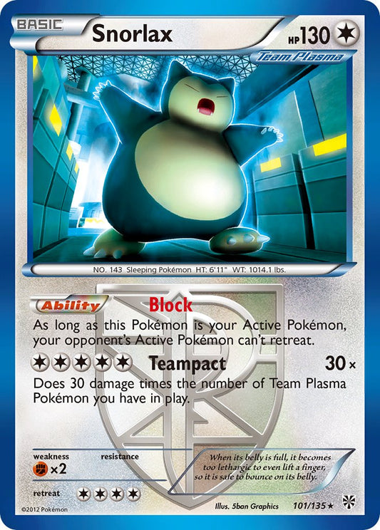 Snorlax | Plasma Storm | Black & White | 101/135 | New Mint | Rare
