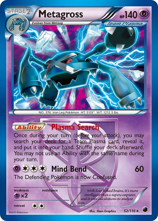 Metagross | Plasma Freeze | Black & White | 52/116 | New Mint | Rare Holo
