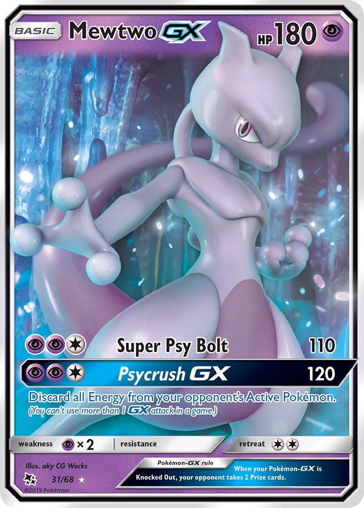 Mewtwo GX | Hidden Fates | Sun & Moon | 31/68 | New Mint | Rare Holo GX