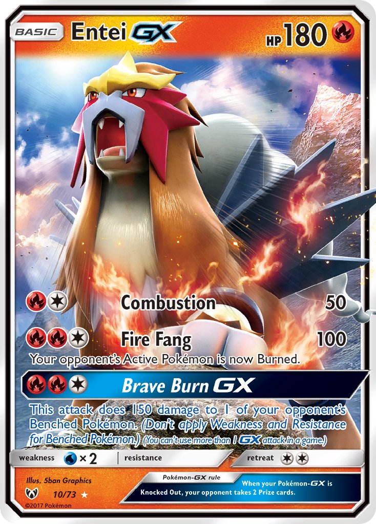 Entei GX | Shining Legends | Sun & Moon | 10/73 | New Mint | Rare Holo GX
