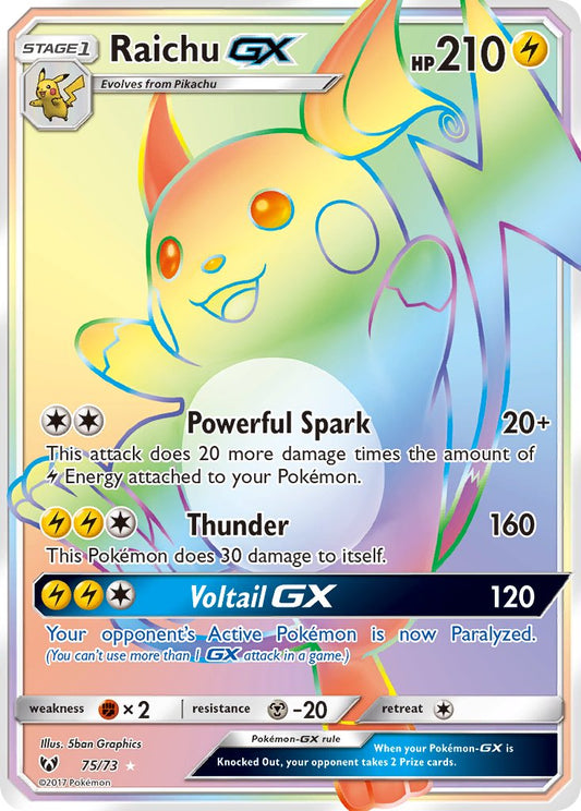 Raichu GX | Shining Legends | Sun & Moon | 75/73 | New Mint | Rainbow Rare
