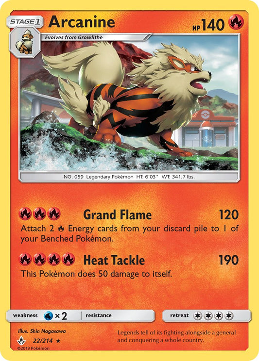 Arcanine | Unbroken Bonds | Sun & Moon | 22/214 | New Mint | Rare Holo