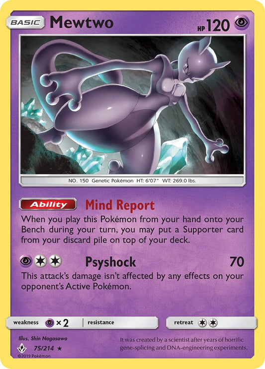 Mewtwo | Unbroken Bonds | Sun & Moon | 75/214 | New Mint | Rare