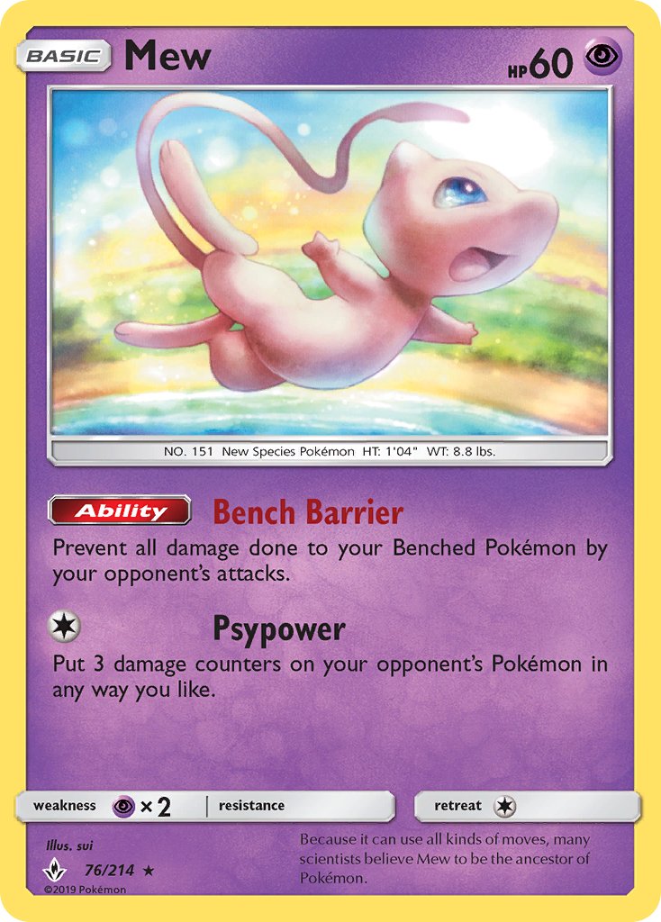 Mew | Unbroken Bonds | Sun & Moon | 76/214 | New Mint | Rare Holo