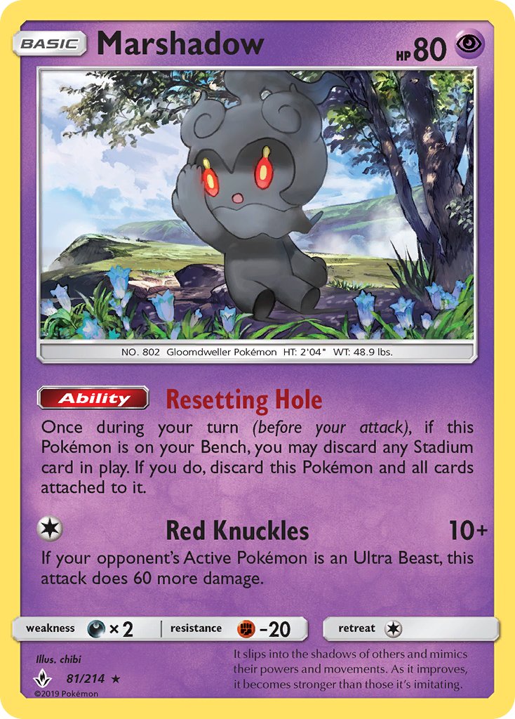 Marshadow | Unbroken Bonds | Sun & Moon | 81/214 | New Mint | Rare Holo