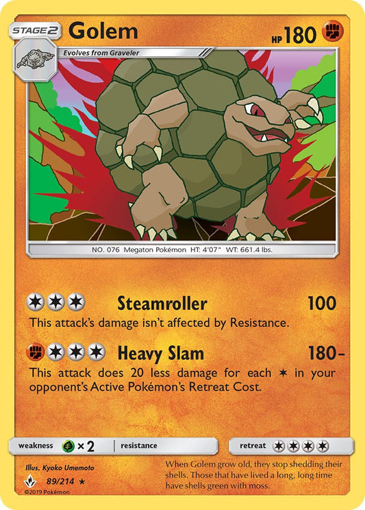 Golem | Unbroken Bonds | Sun & Moon | 89/214 | New Mint | Rare Holo