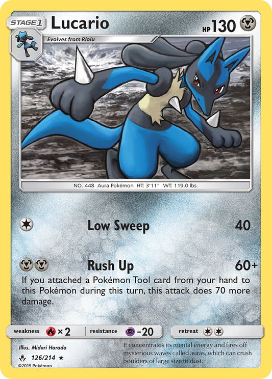 Lucario | Unbroken Bonds | Sun & Moon | 126/214 | New Mint | Rare Holo
