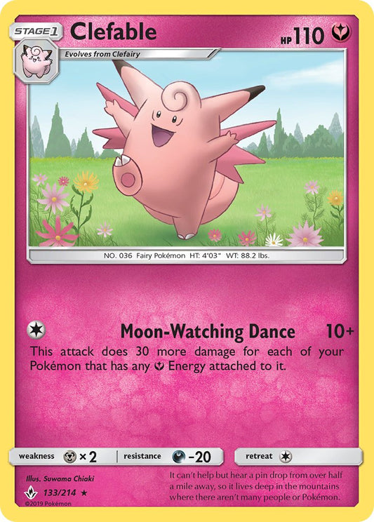 Clefable | Unbroken Bonds | Sun & Moon | 133/214 | New Mint | Rare