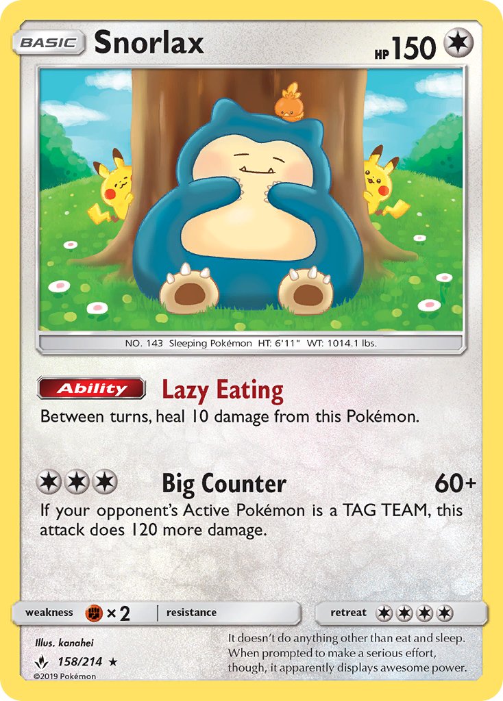 Snorlax | Unbroken Bonds | Sun & Moon | 158/214 | New Mint | Rare Holo
