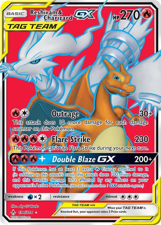Reshiram & Charizard GX | Unbroken Bonds | Sun & Moon | 194/214 | New Mint | Ultra Rare