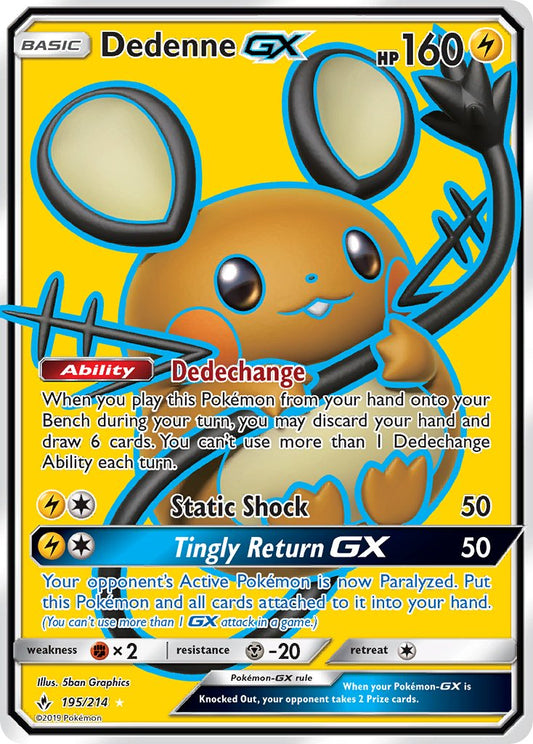 Dedenne GX | Unbroken Bonds | Sun & Moon | 195/214 | New Mint | Ultra Rare