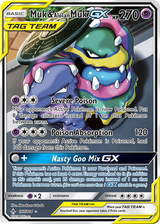 Muk & Alolan Muk GX | Unbroken Bonds | Sun & Moon | 197/214 | New Mint | Ultra Rare