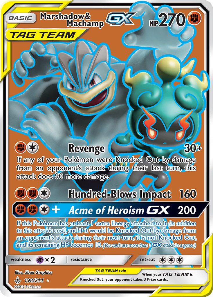 Marshadow & Machamp GX | Unbroken Bonds | Sun & Moon | 198/214 | New Mint | Ultra Rare