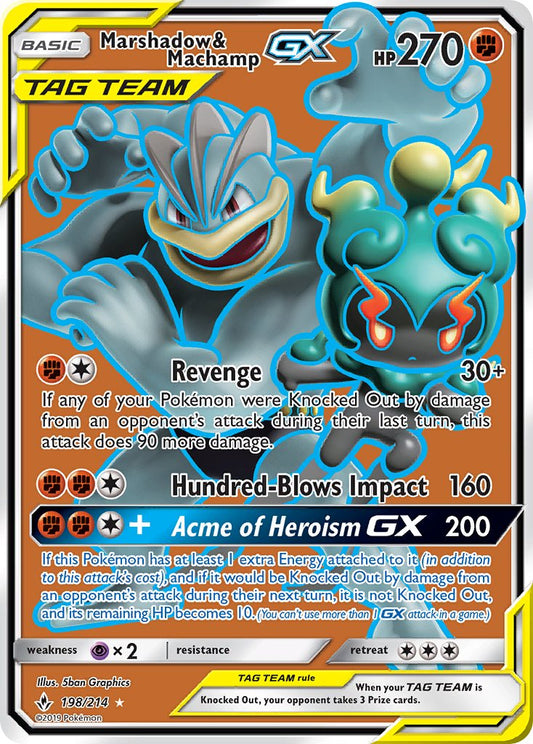 Marshadow & Machamp GX | Unbroken Bonds | Sun & Moon | 198/214 | New Mint | Ultra Rare