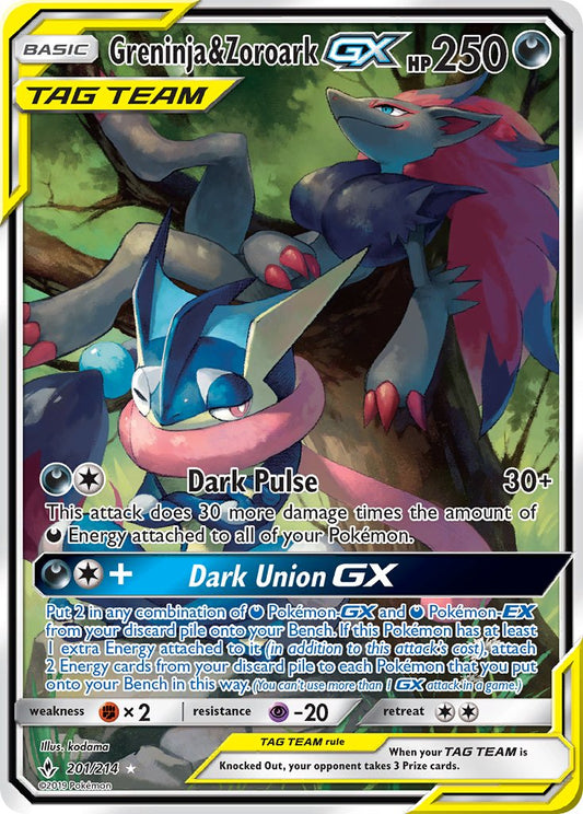 Greninja & Zoroark GX | Unbroken Bonds | Sun & Moon | 201/214 | New Mint | Ultra Rare