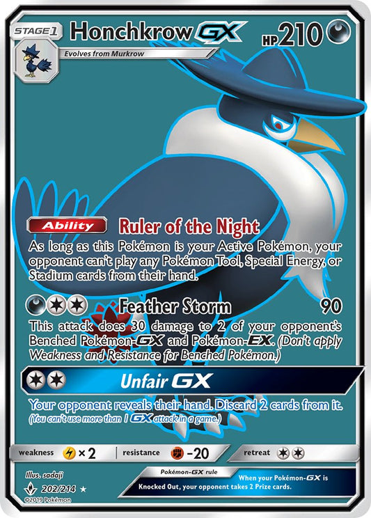 Honchkrow GX | Unbroken Bonds | Sun & Moon | 202/214 | New Mint | Ultra Rare