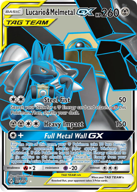 Lucario & Melmetal GX | Unbroken Bonds | Sun & Moon | 203/214 | New Mint | Ultra Rare